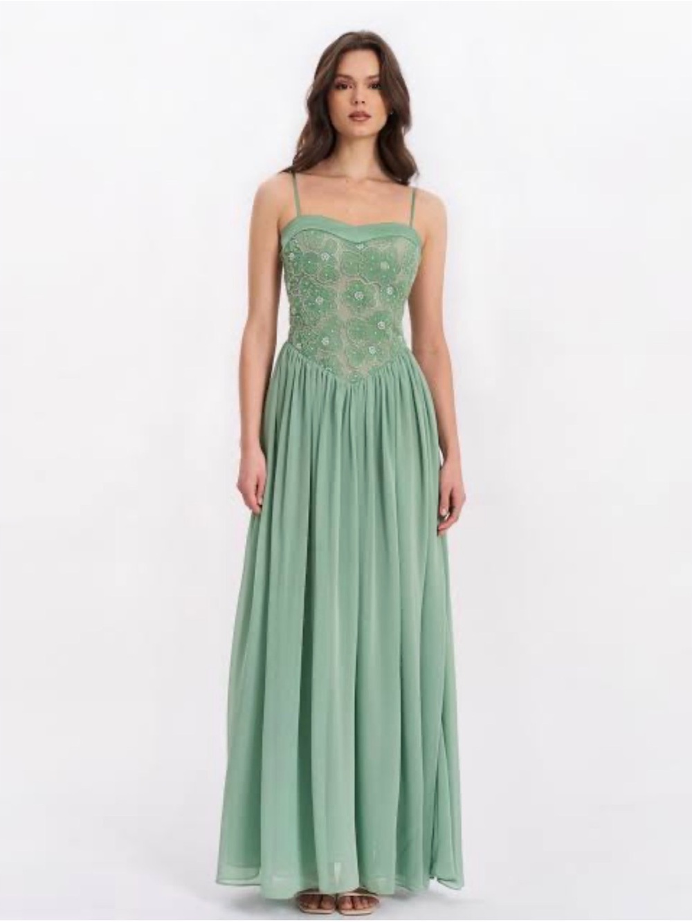 ⭐️NWOT Miss Circle Ucille Sage Embroidered Chiffon Maxi Dress⭐️